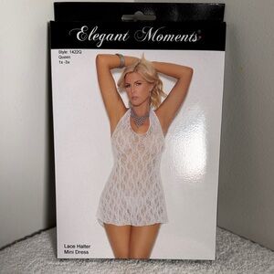 Elegant Moments White Lace Halter Mini Dress